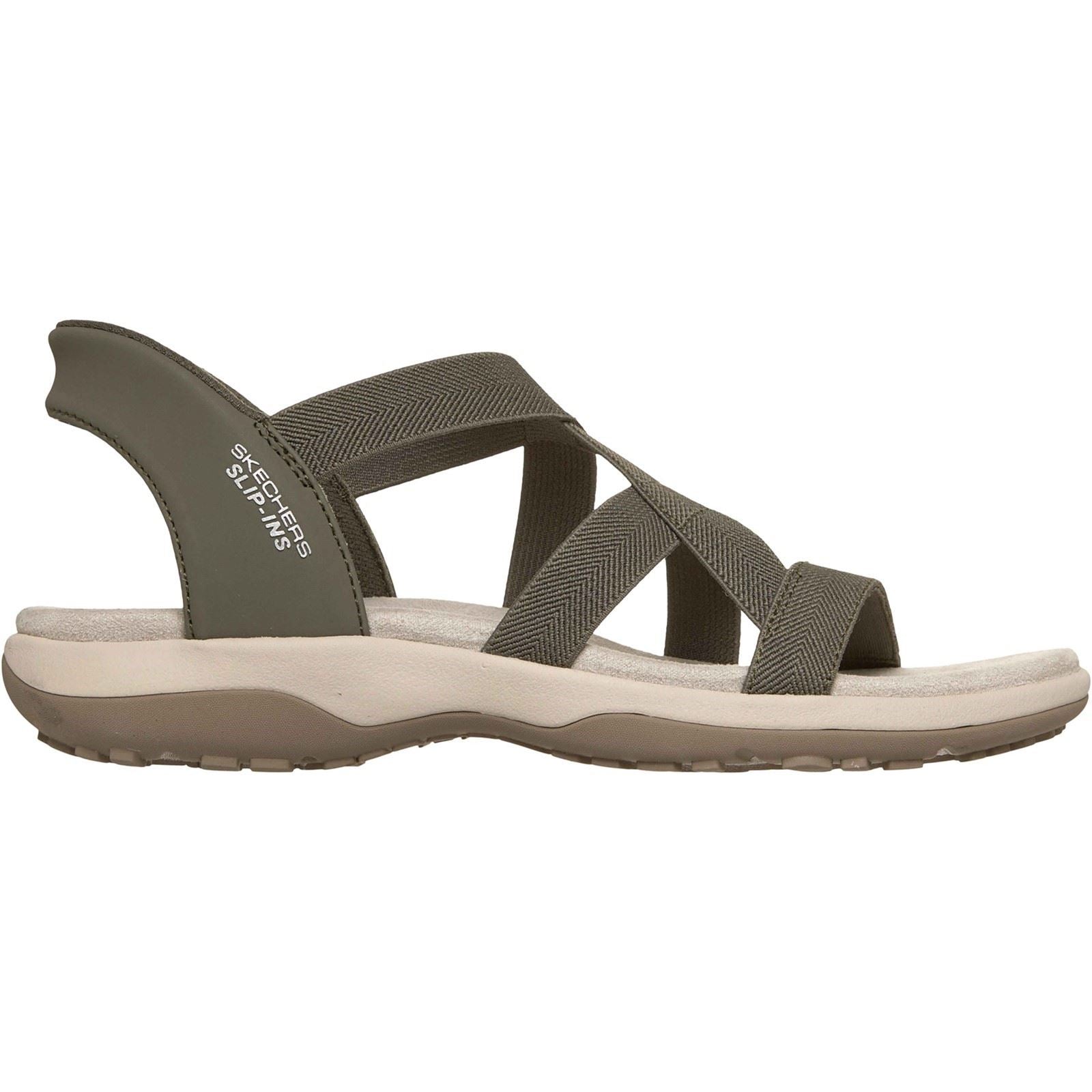 Skechers Reggae Slim Stretch Flex Sandales En Olive Pour Femmes En Textile
