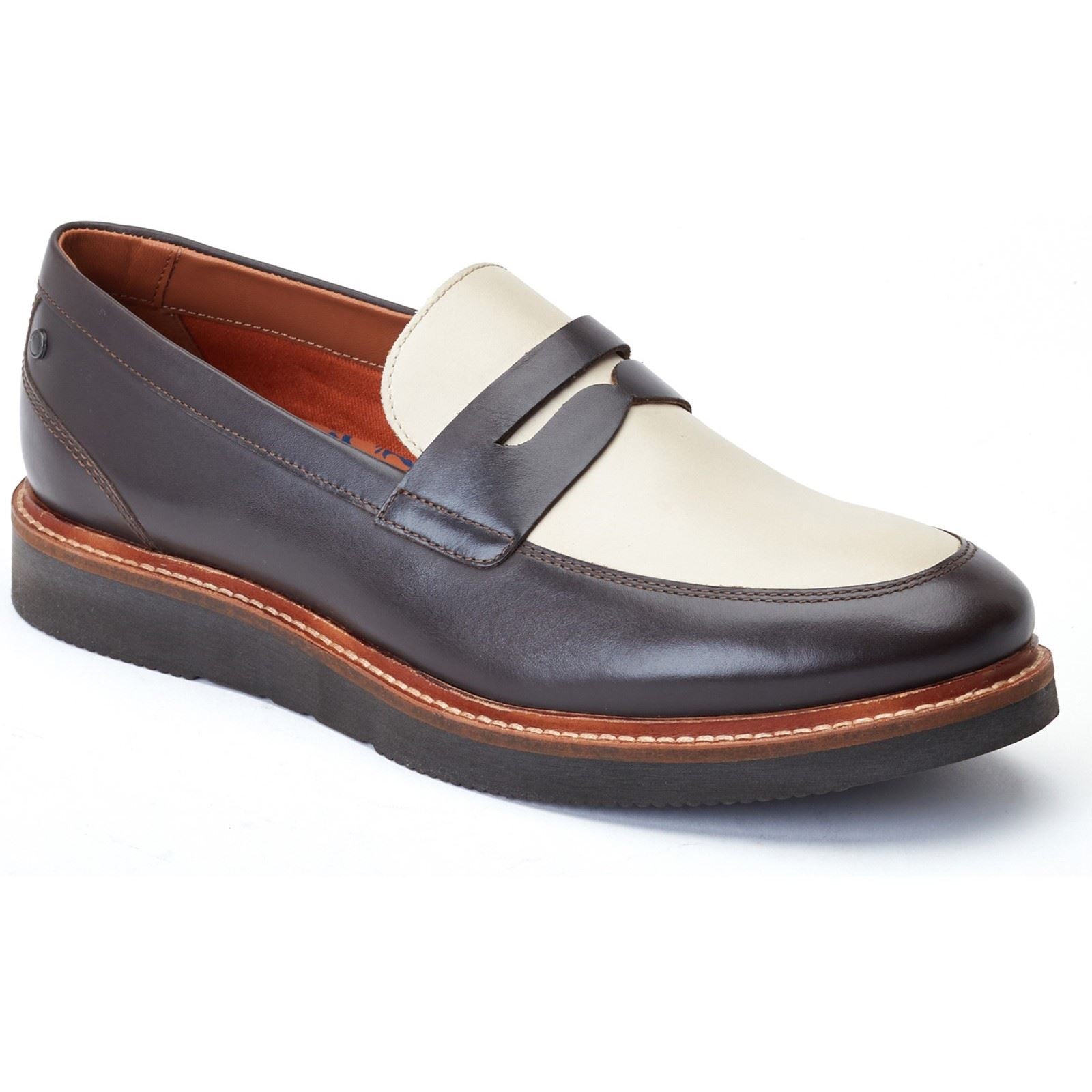 Base London Sid Chaussures Bateau En Cuir Pour Hommes, Marron/Beige