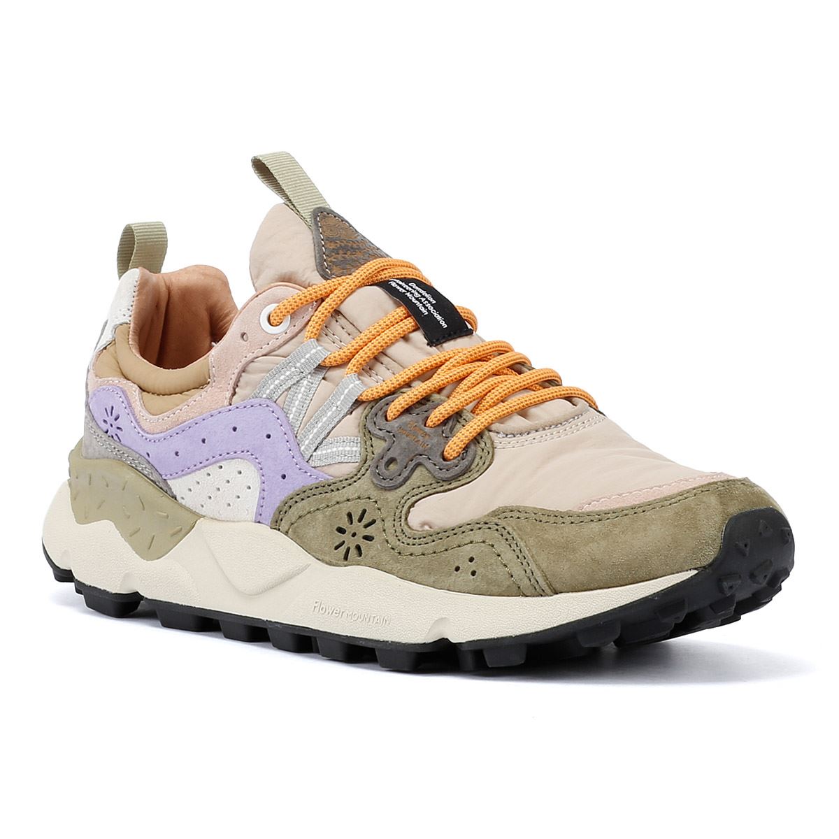 Flower Mountain Yamano 3 Baskets En Daim Vert Militaire/Taupe/Violet