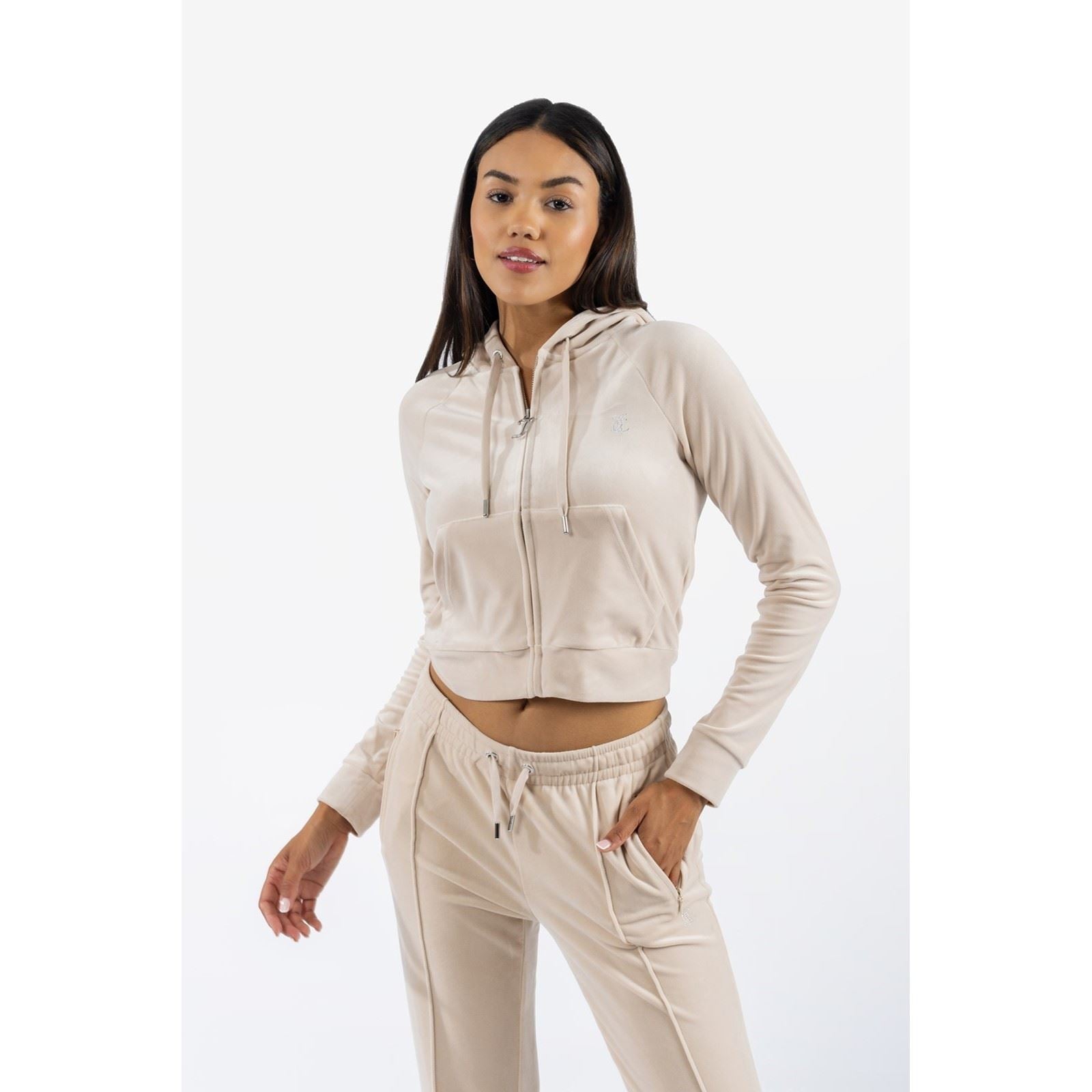 Juicy Couture Classic Velour With Juicy Logo Sweat À Capuche Tan En Polyester Pour Femmes