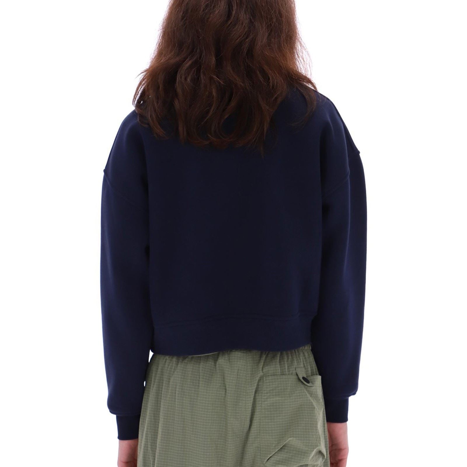Hunter Tina Logo Cropped Crew Pull En Coton Bleu Pour Femme