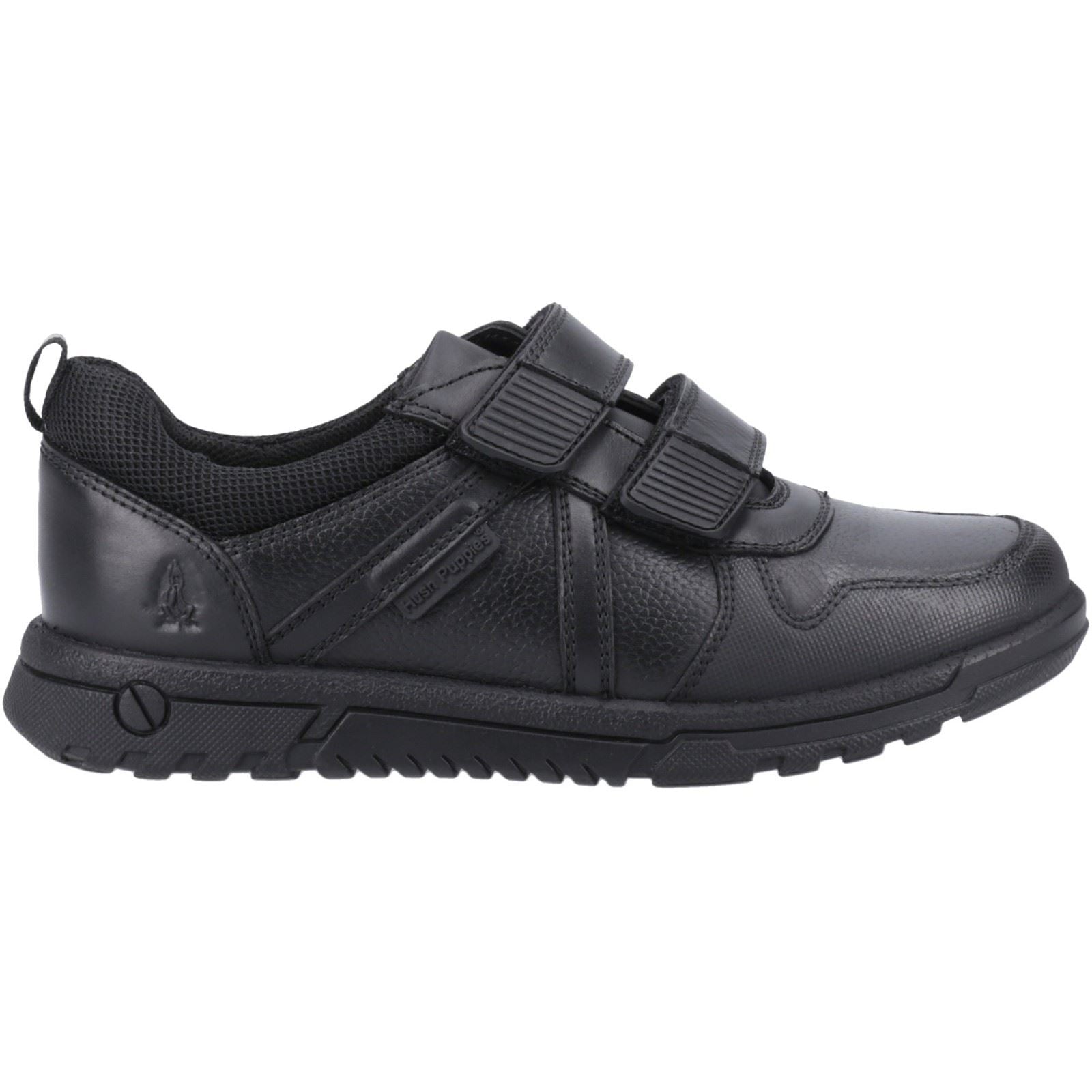 Hush Puppies Spencer Senior Chaussures Noires Pour Garçons En Cuir.