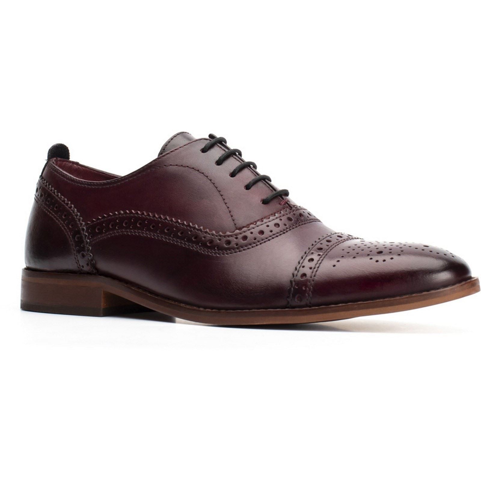 Base London Cast Washed Chaussures Richelieu En Cuir Rouge Foncé Pour Hommes