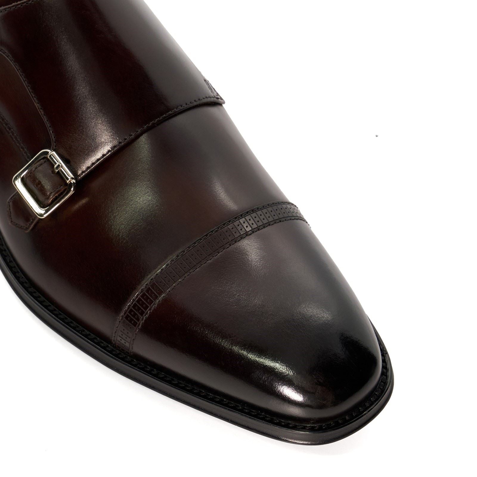 Dune Saloon Chaussures Pour Hommes À Double Boucle Marron En Cuir