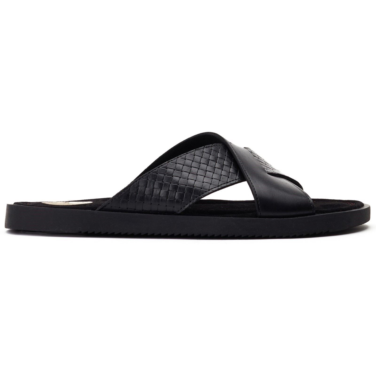 Base London Astro Sandales En Cuir Noires Pour Hommes