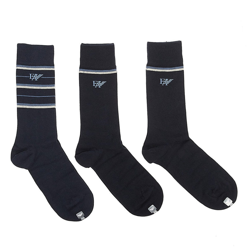 Emporio Armani 3 Pack Mens Blue Socks (Chaussettes bleues Emporio Armani)