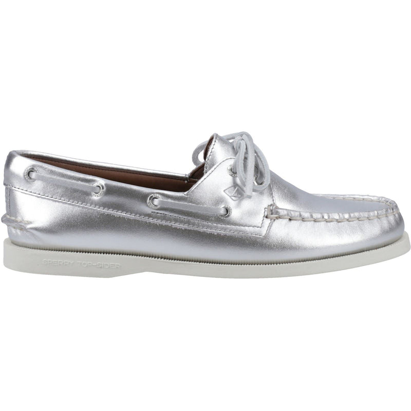 Sperry Authentic 2 Eye Chaussures Bateau En Cuir Argent Pour Femmes