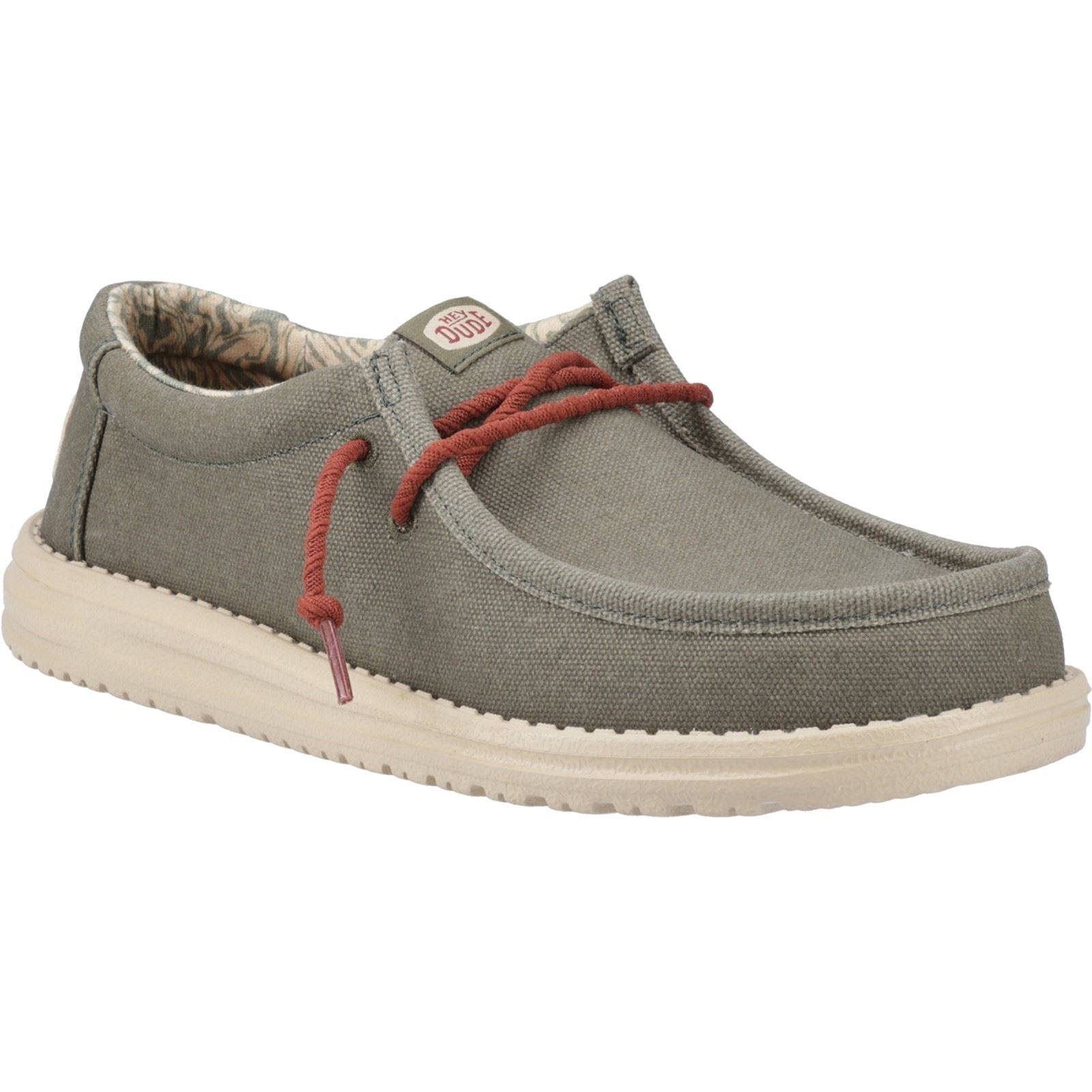 HEYDUDE Wally Waxed Chaussures Bateau En Olive Pour Hommes En Tissu