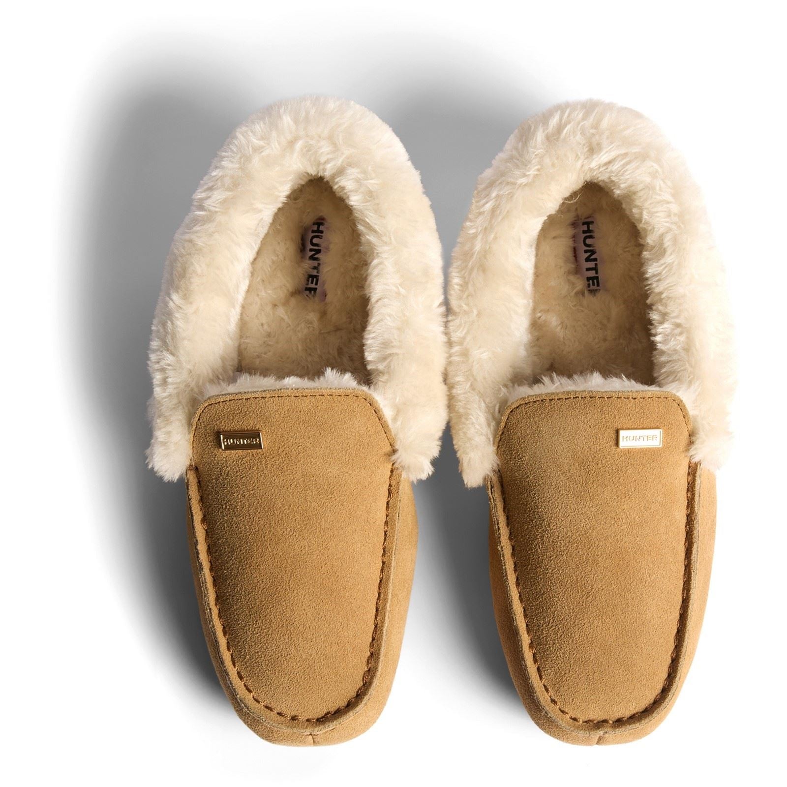 Hunter Womens Moccasin Sherpa Chaussons En Suède Pour Femmes Biscuit