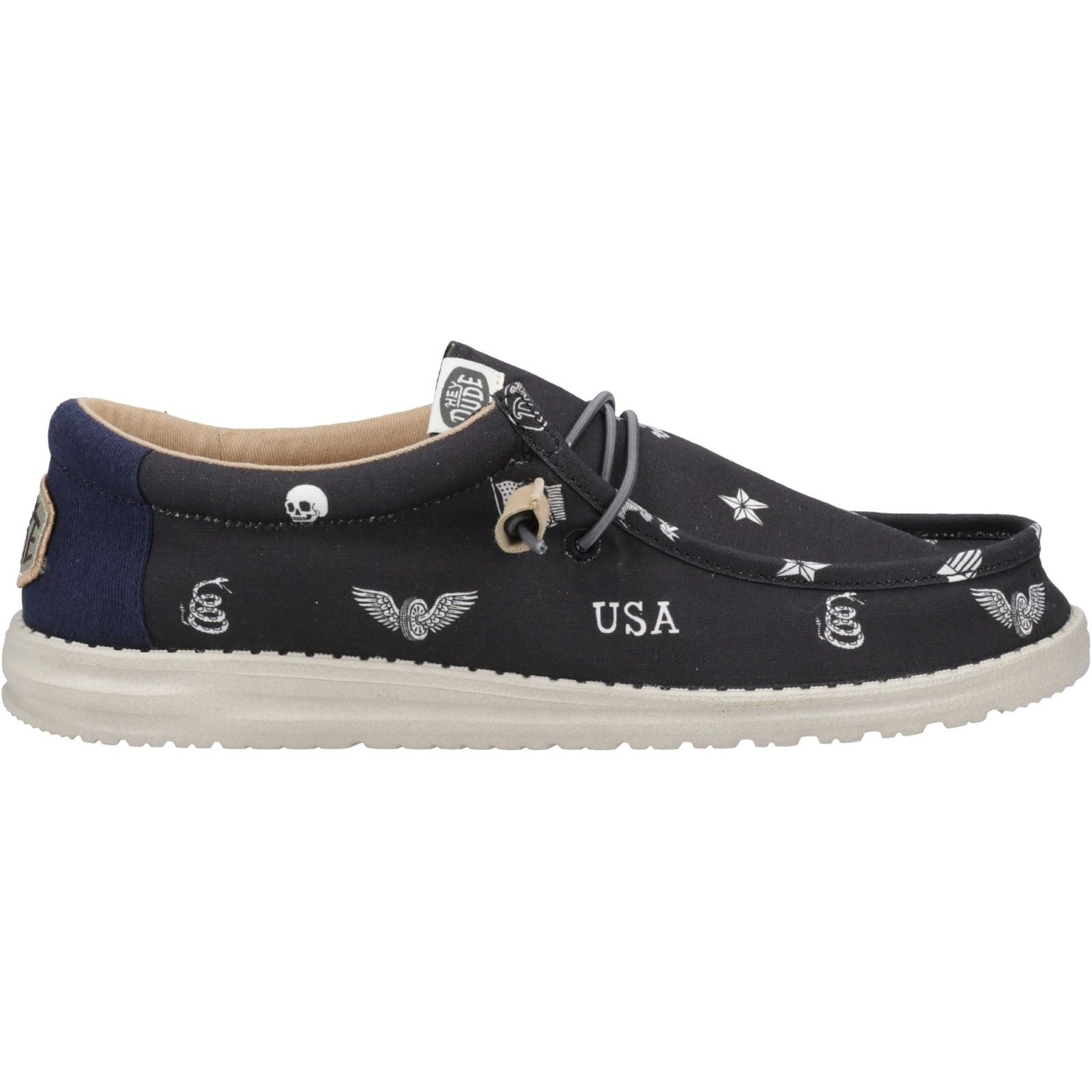 HEYDUDE Wally Stars n Skulls Chaussures Bateau Noires Pour Hommes En 100% Coton