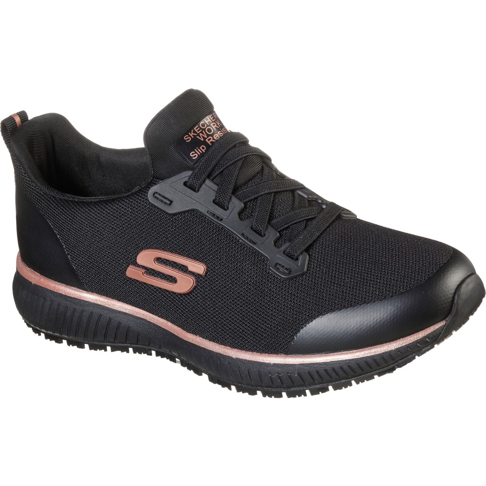 Skechers Workwear Squad SR Baskets De Sécurité Noires/Or Rose Doré En Textile Pour Femmes