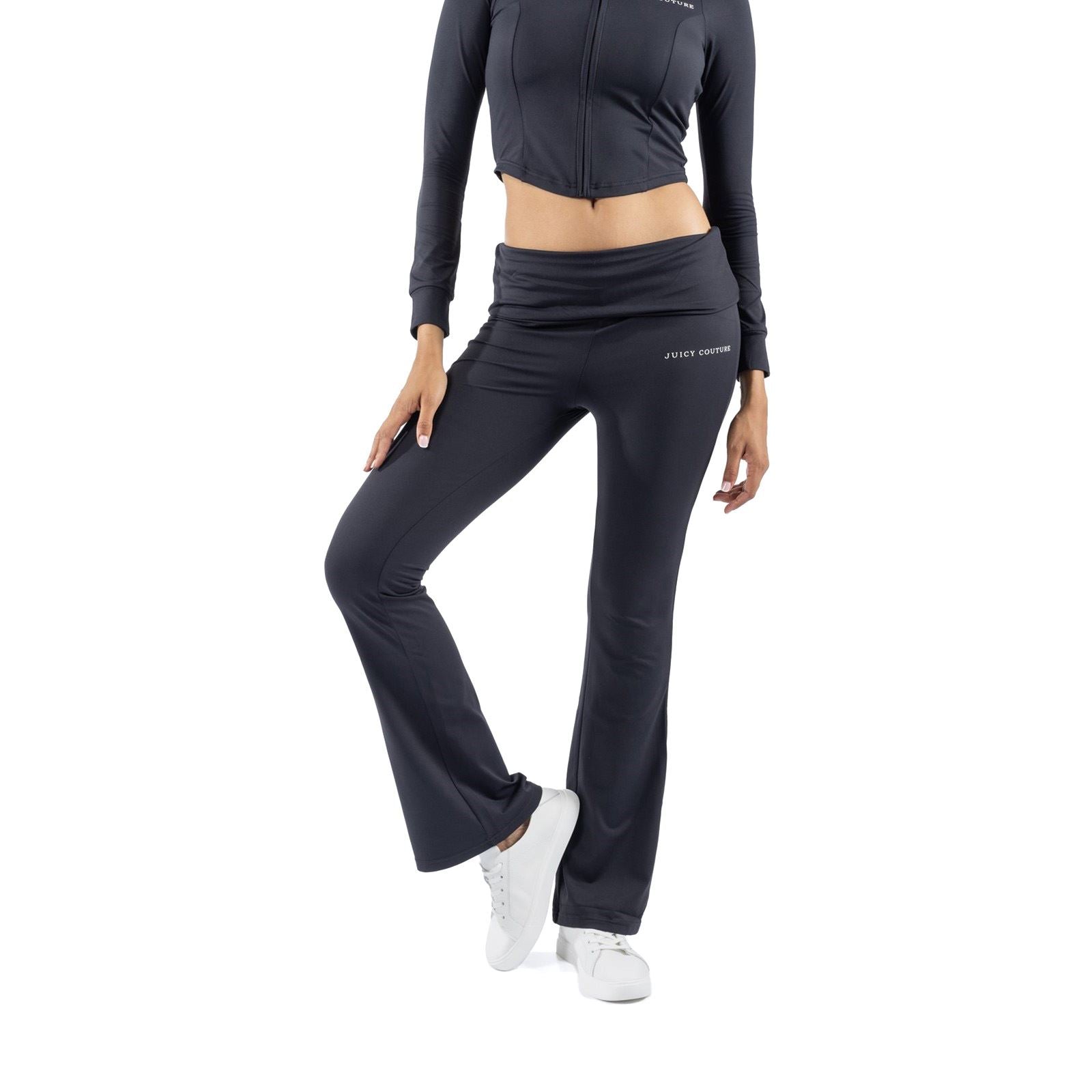 Juicy Couture Roll Down Flare Pantalons De Sport Noirs En Nylon Pour Femmes