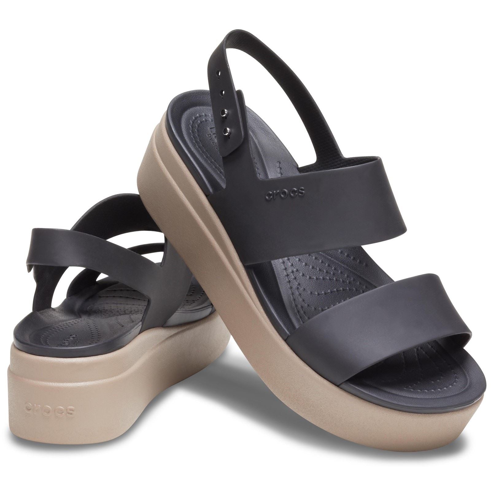 Crocs Brooklyn Low Wedge Sandales Pour Femmes En Thermoplastique Noir/Champignon