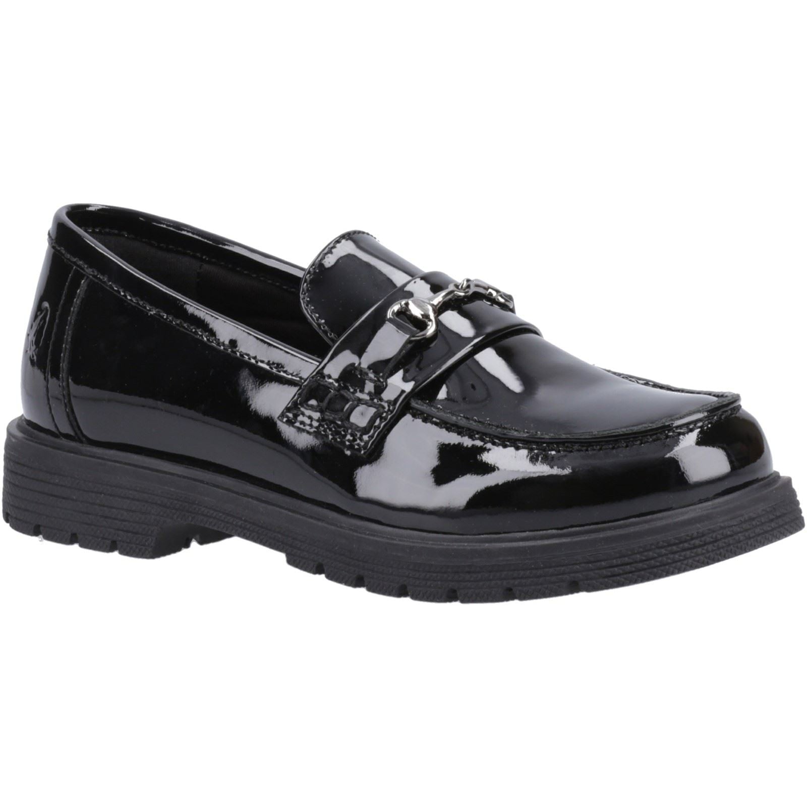 Hush Puppies Lydia Patent Senior Chaussures Plates Noires Pour Filles En Cuir
