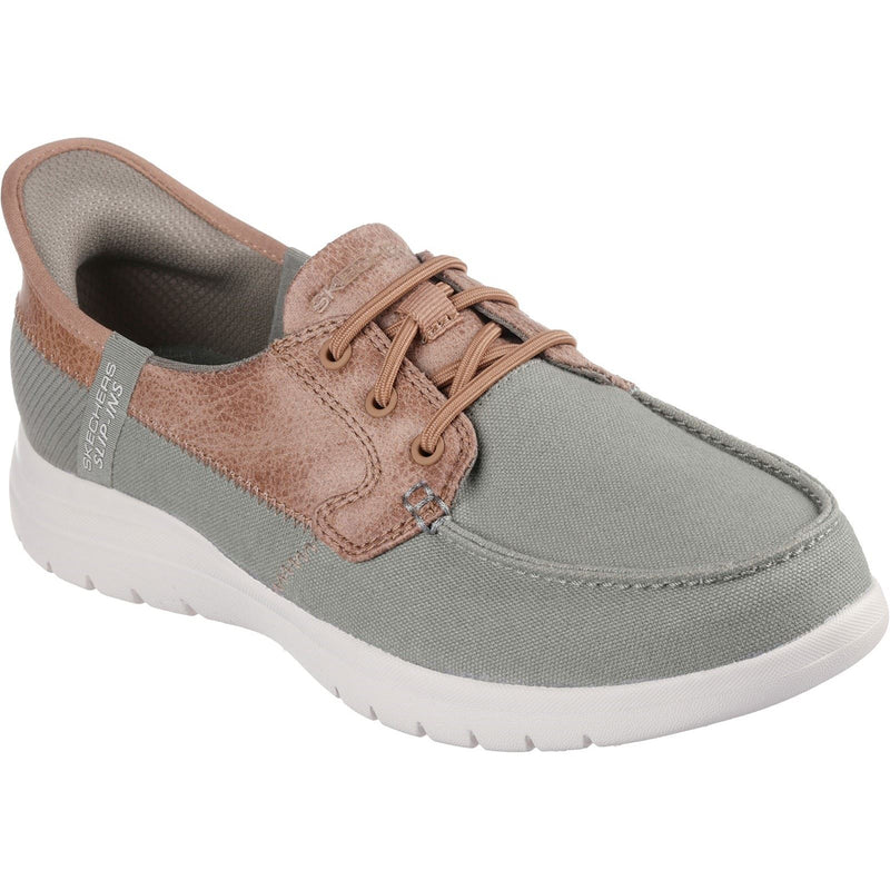 Skechers On-the-GO Flex Palmilla Toile/Cuir Synthétique Chaussures Bateau Pour Femmes - Couleur Olive