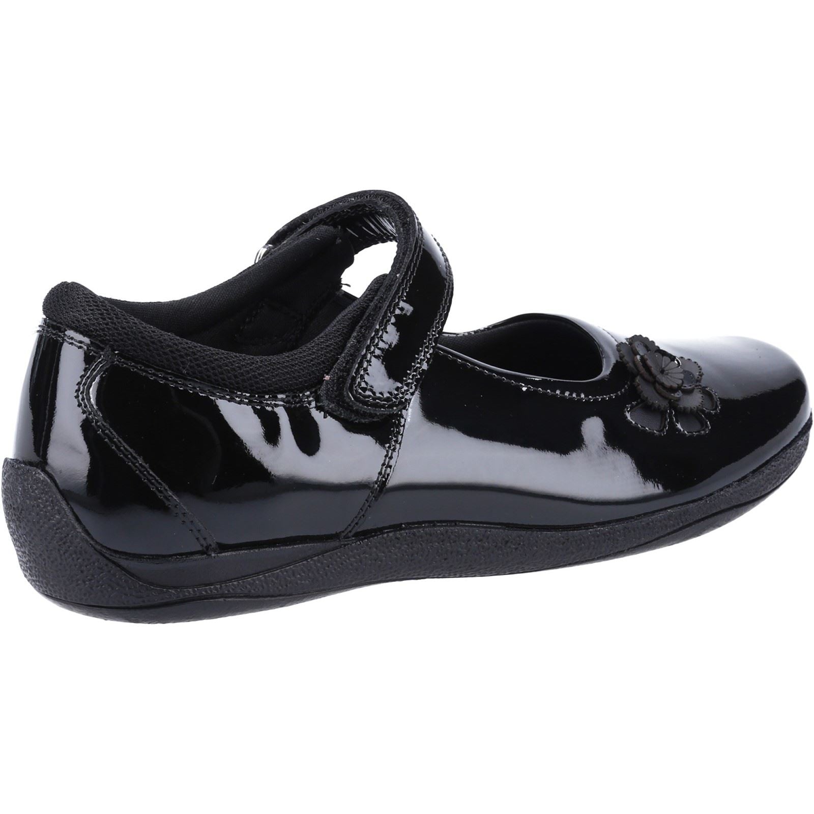 Hush Puppies Jessica Senior Patent Chaussures Noires En Cuir Verni Pour Filles