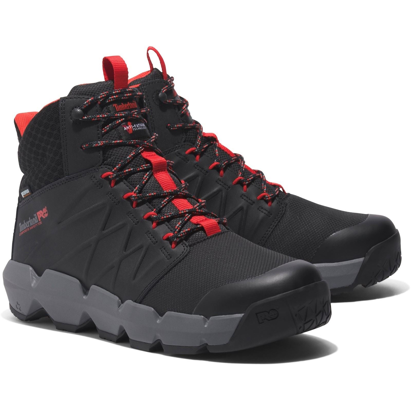 Timberland Pro Bottes De Sécurité Morphix En Cuir Noir/Rouge De Six Pouces