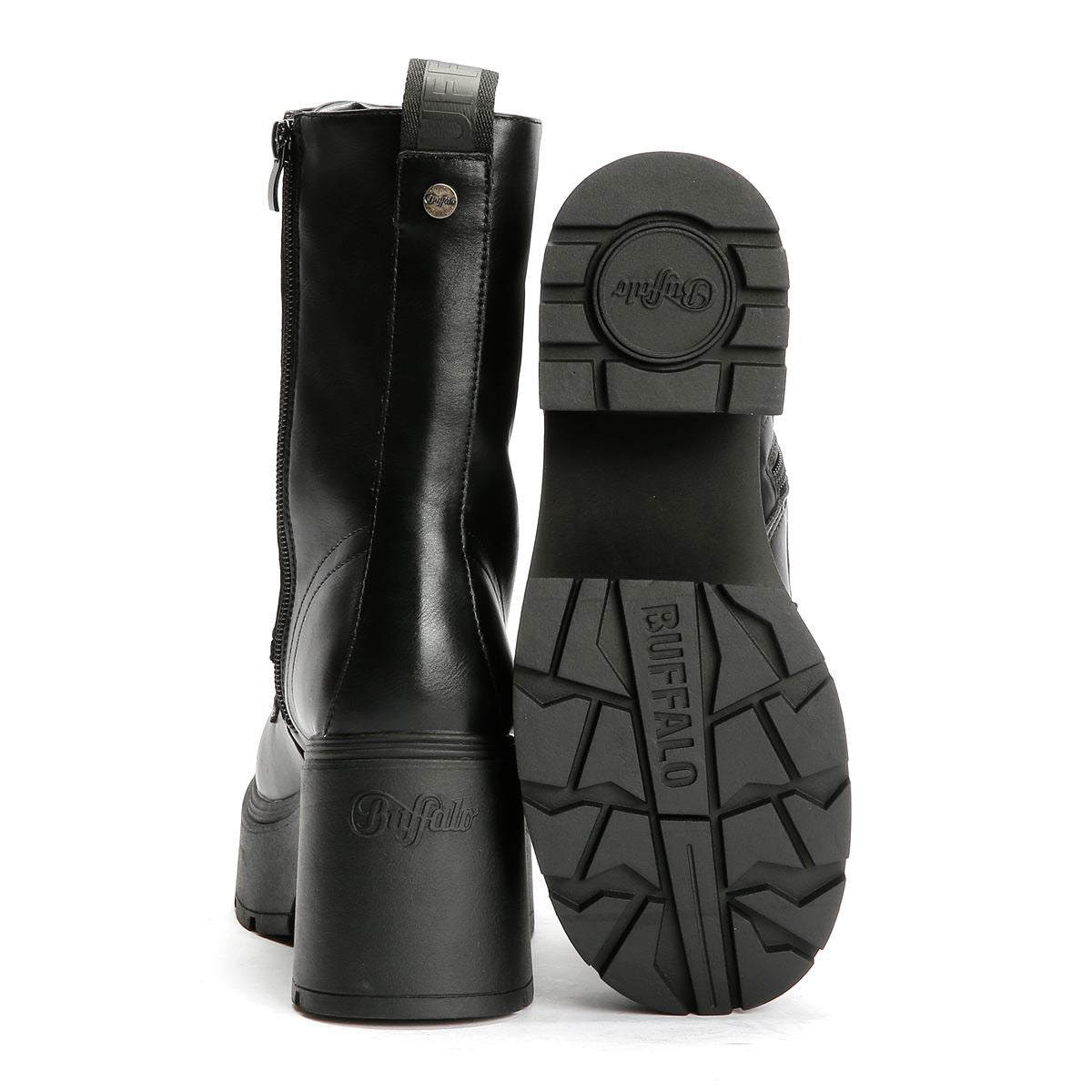 Buffalo Mila Lace Up Mid Bottes Noires Pour Femmes
