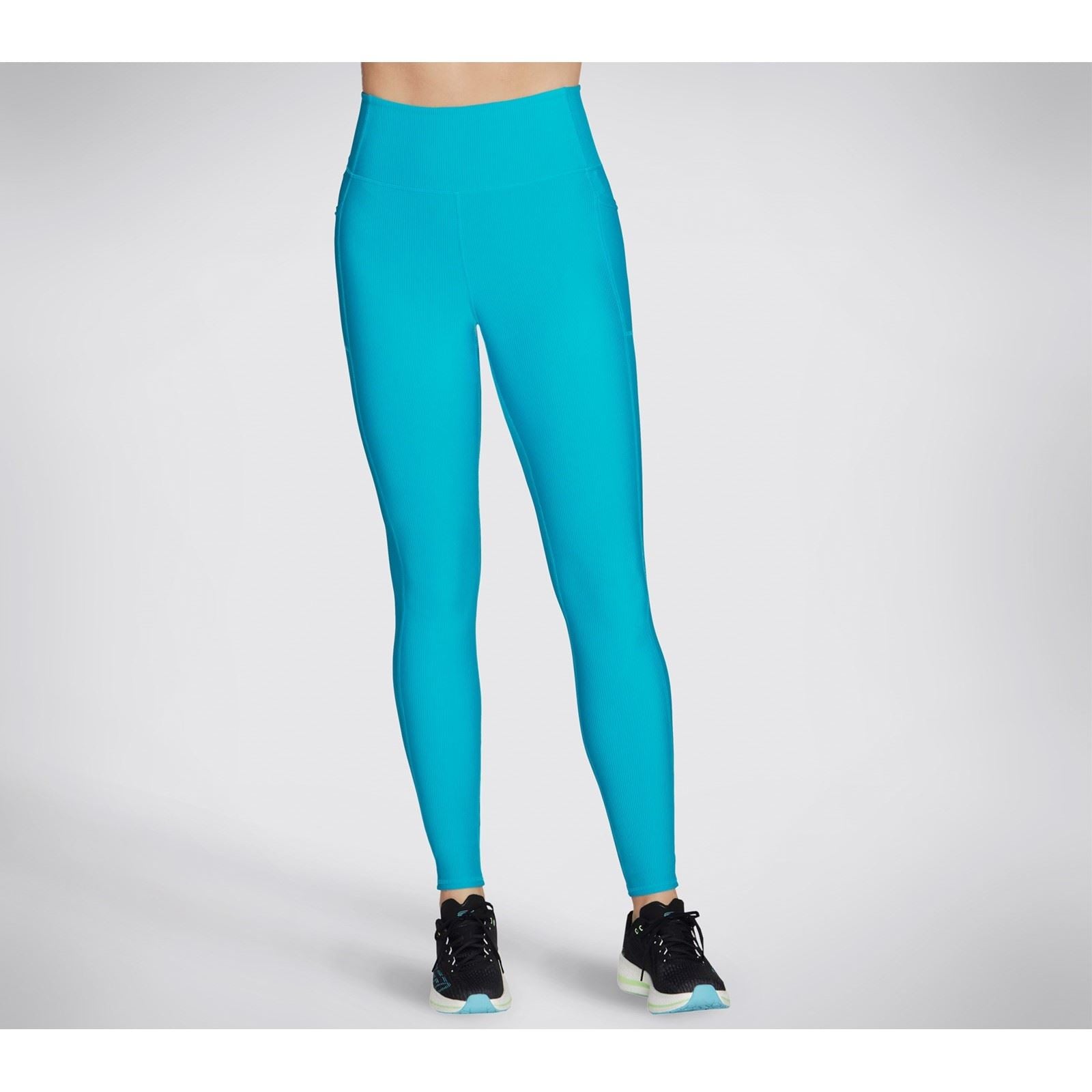 Skechers Performance GOFLEX Rib Leggings De Sport Bleus En Nylon Pour Femmes