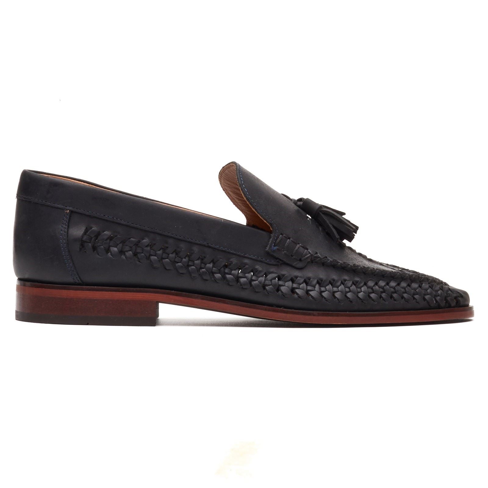 Base London Bracken Loafer Mocassins En Cuir Pour Hommes Bleu Marine