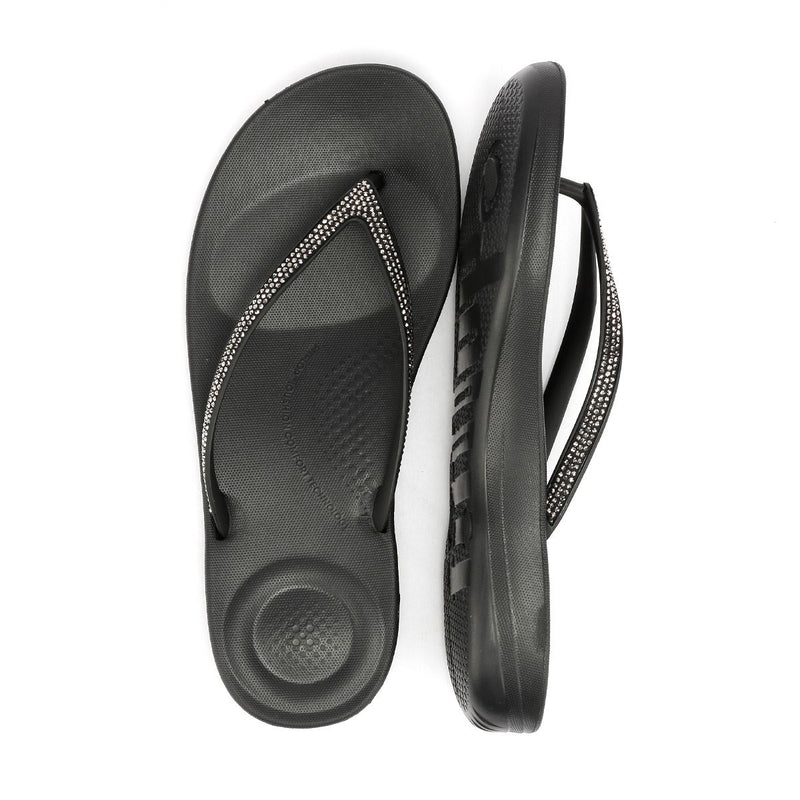 FitFlop Iqushion Sparkle Tongs Noires Pour Femmes En Caoutchouc