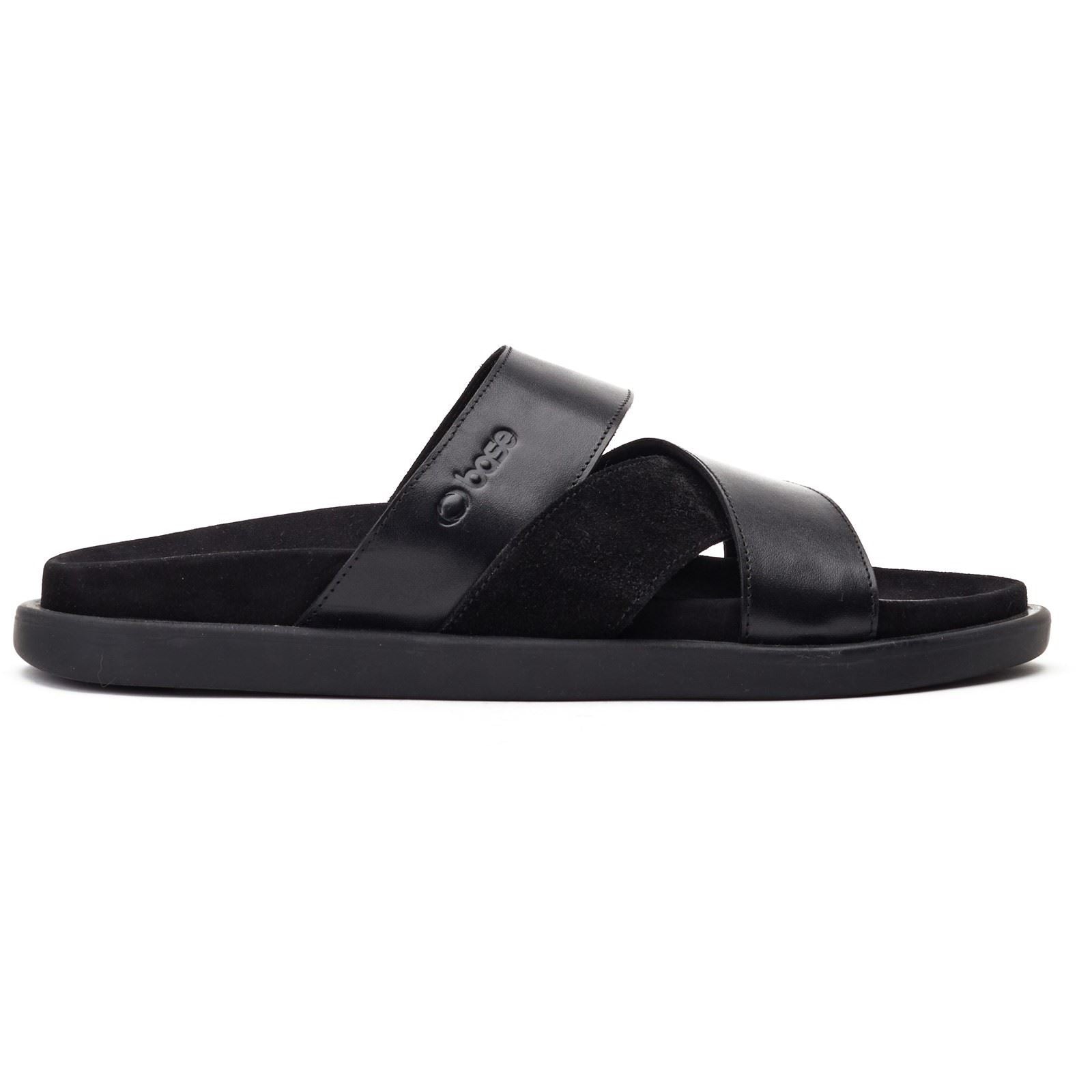 Base London Ponza Sandales En Cuir Noires Pour Hommes