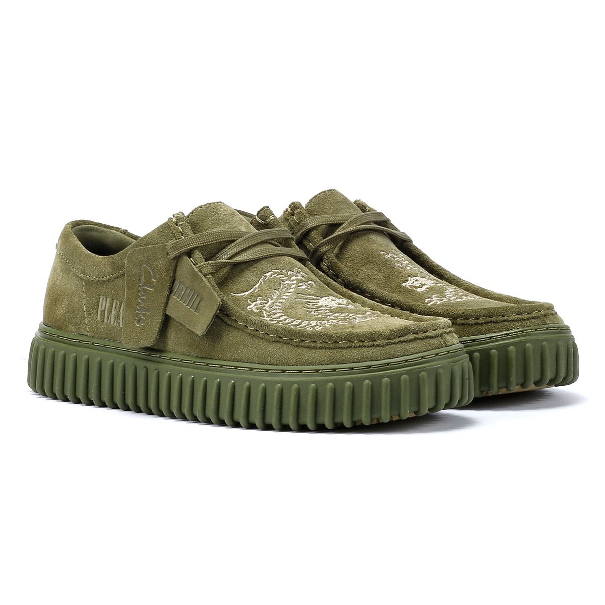Clarks Main x Pleasures DRGN Lo Chaussures à lacets en daim vert