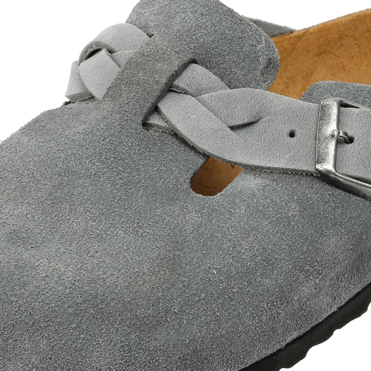 Birkenstock Boston Braided Sabots Pour Femmes En Suède Gris
