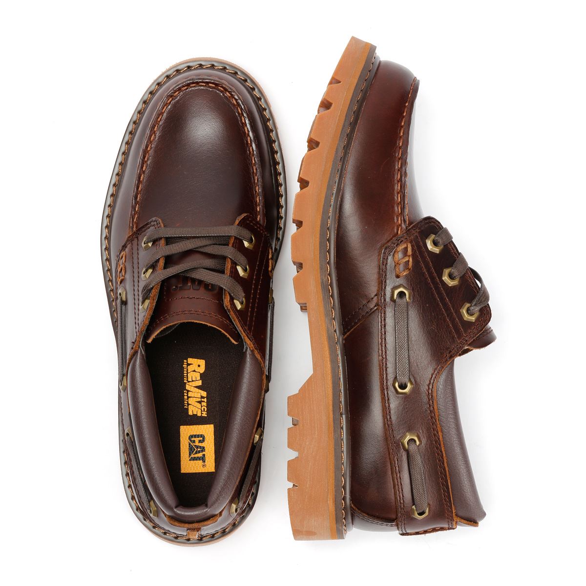 Caterpillar Colorado Boat Lo Chaussures En Cuir Pour Hommes Brunes À Lacets