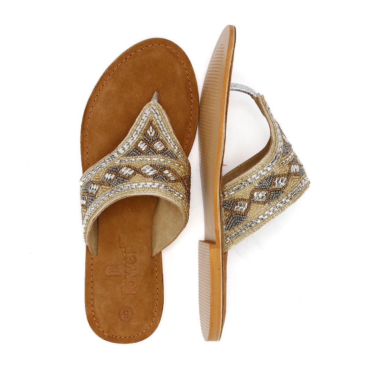 Tower London Wide Vamp Toepost Sandales Dorées Pour Femmes