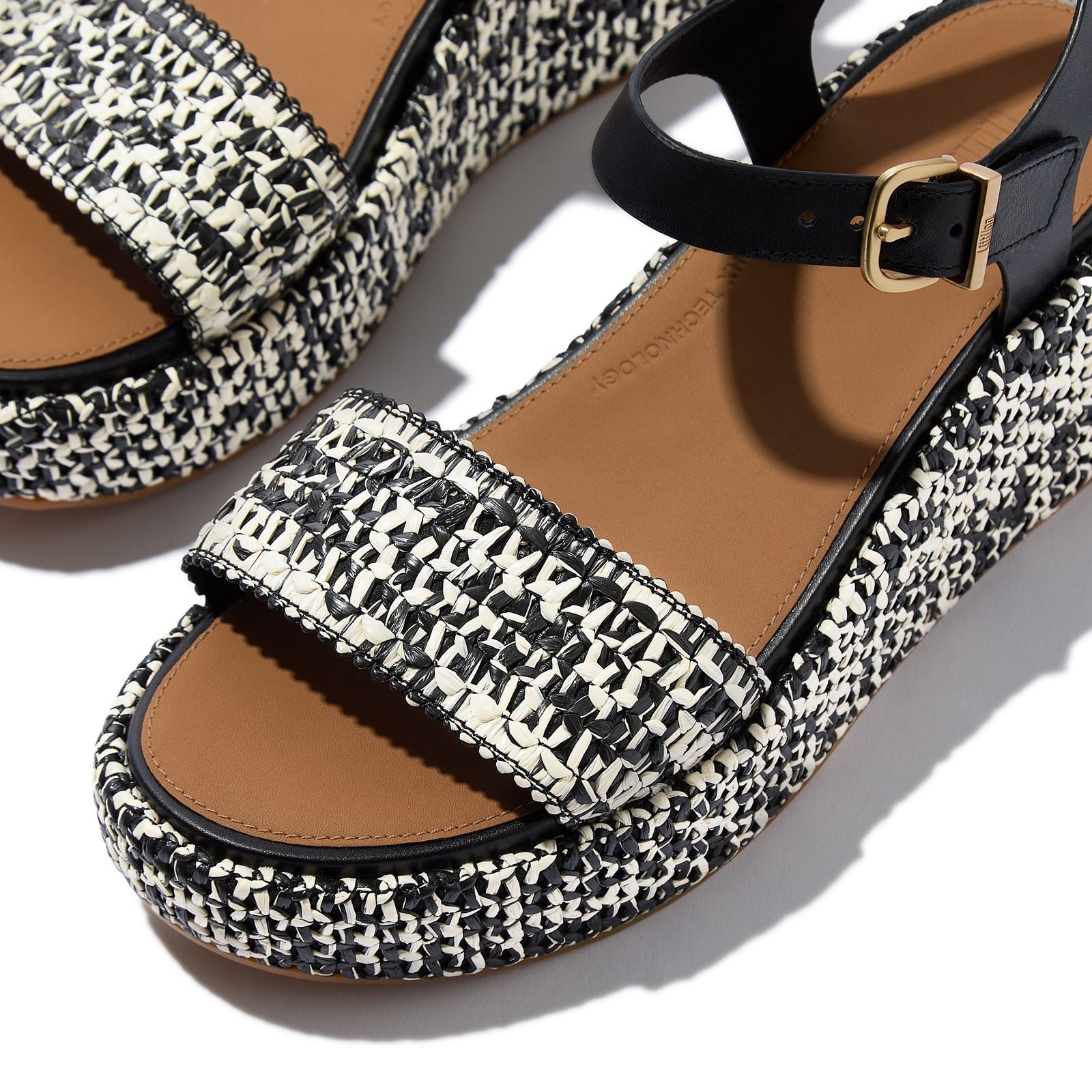 Fitflop Platfforms Wedge Sandales En Faux Daim Noires/Ivoire Pour Femmes
