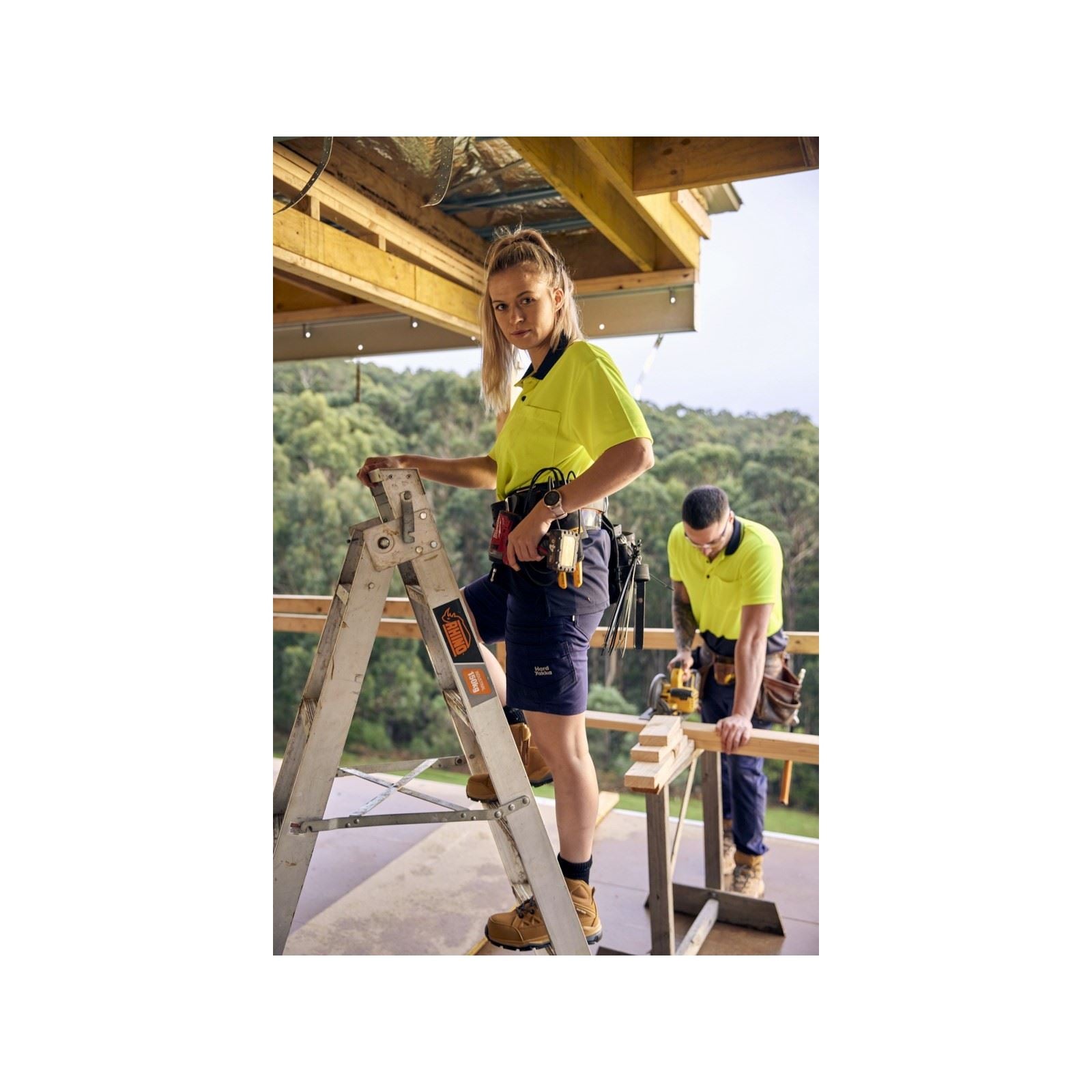Hard Yakka Raptor Active Shorts En Coton Pour Hommes Bleu Longueur Genoux