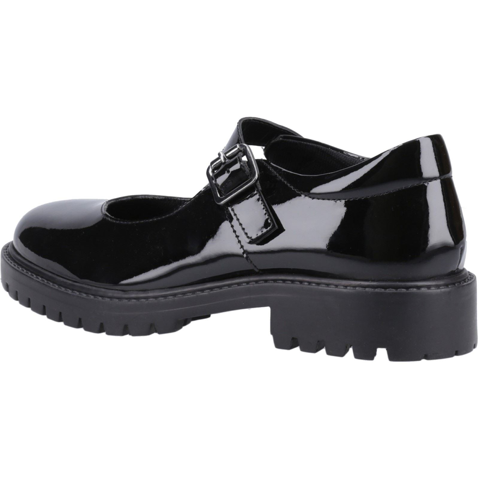 Hush Puppies Aurora Patent Senior Chaussures Noires Pour Filles En Cuir