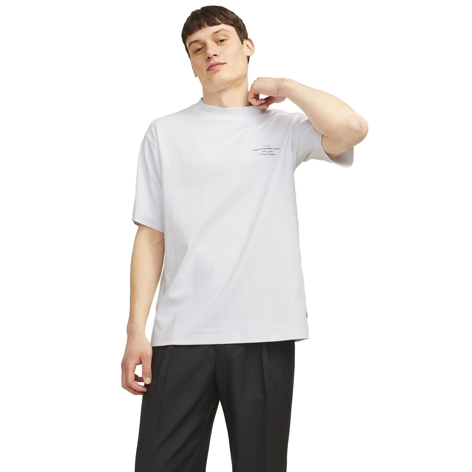 Jack & Jones Chad Branding T-Shirts Blancs À Manches Courtes En Coton Pour Hommes