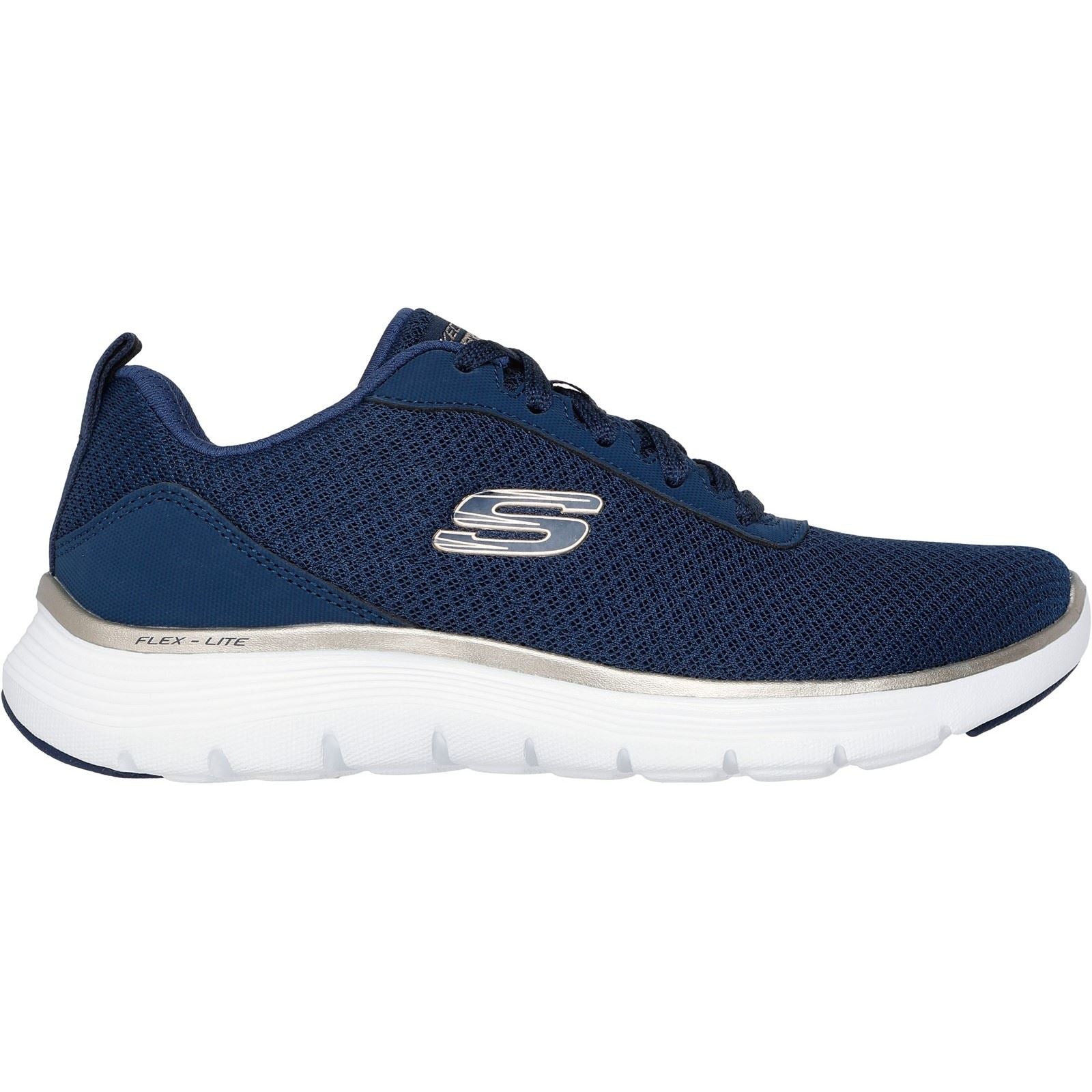 Skechers Flex Appeal 5.0 Uptake Chaussures De Sport Pour Femmes En Textile Bleu Marine/Or.