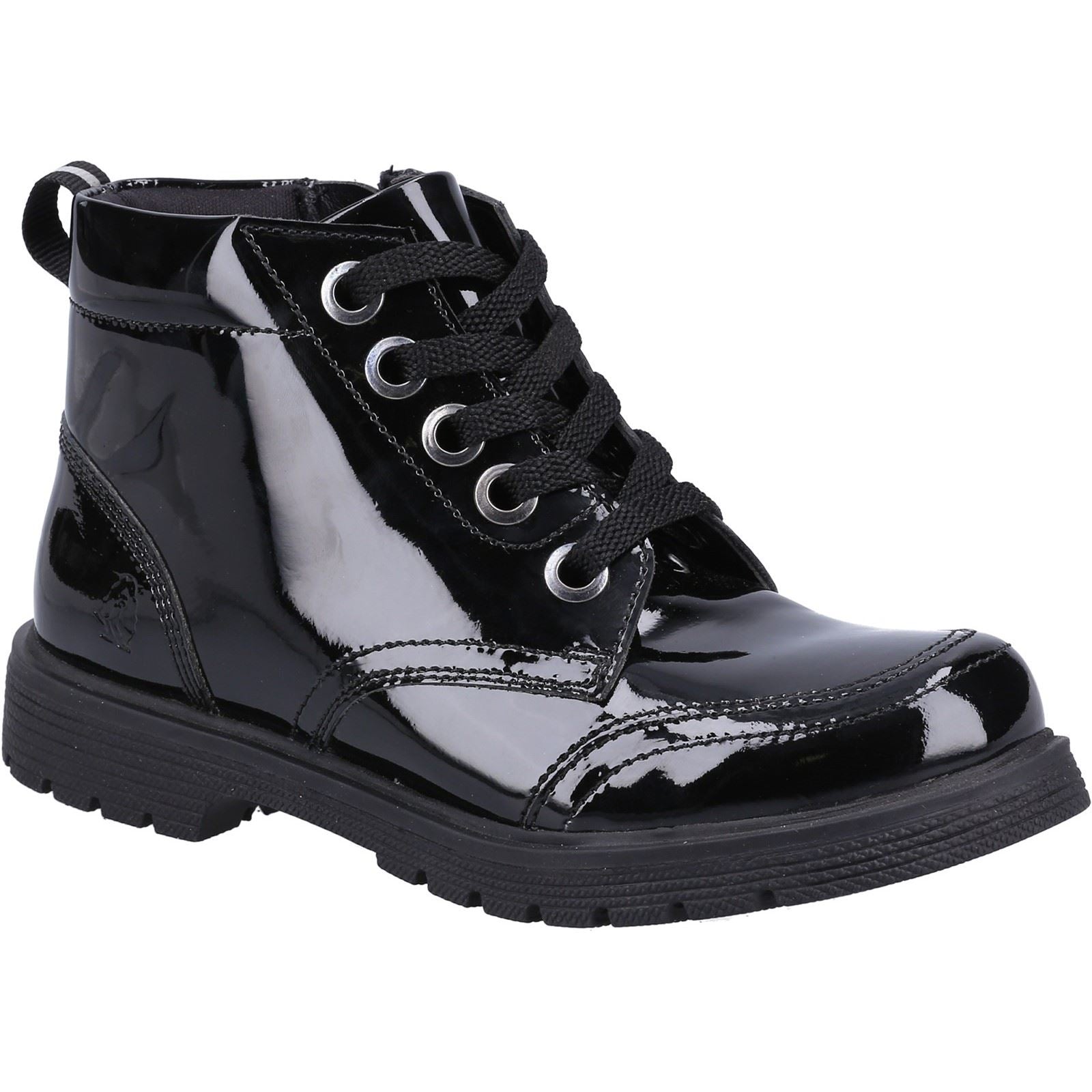 Hush Puppies Jolie Patent JNR Chaussures Noires Pour Filles En Cuir