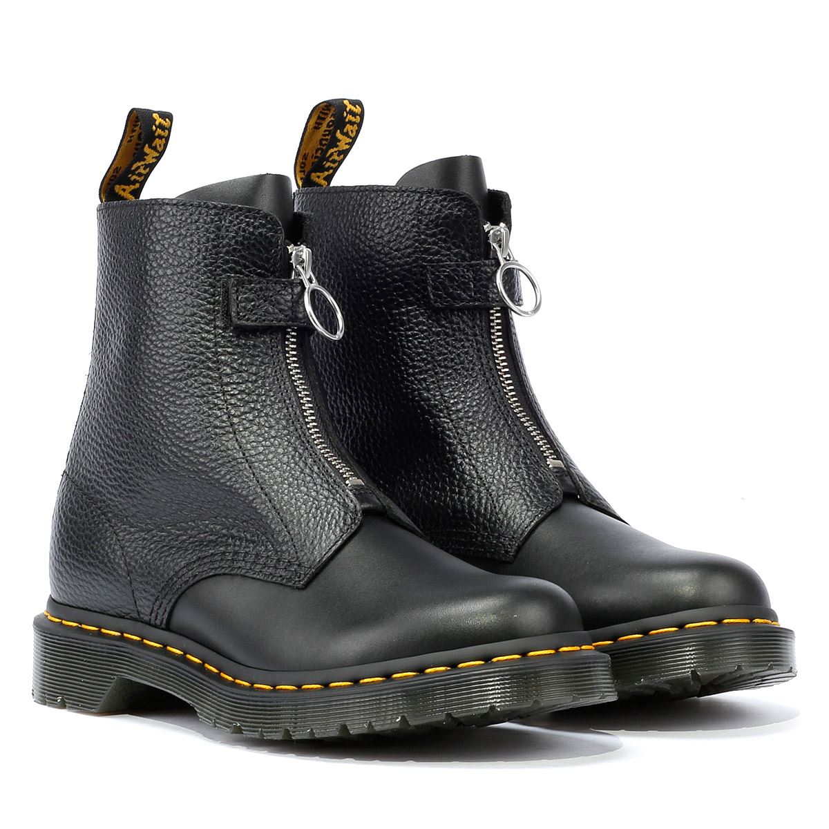 Dr. Martens 1460 Pascal Front Zip Bottes Noires En Cuir Pour Femmes