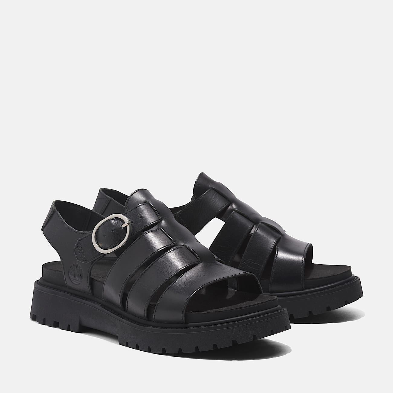 Timberland Clairemont Way Fisherman Sandales Noires Pour Femmes En Cuir