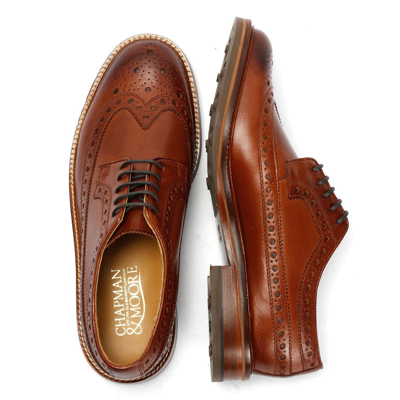 Chapman & Moore Longwing Brogue Country Chaussures En Cuir Pour Hommes Brunes À Lacets