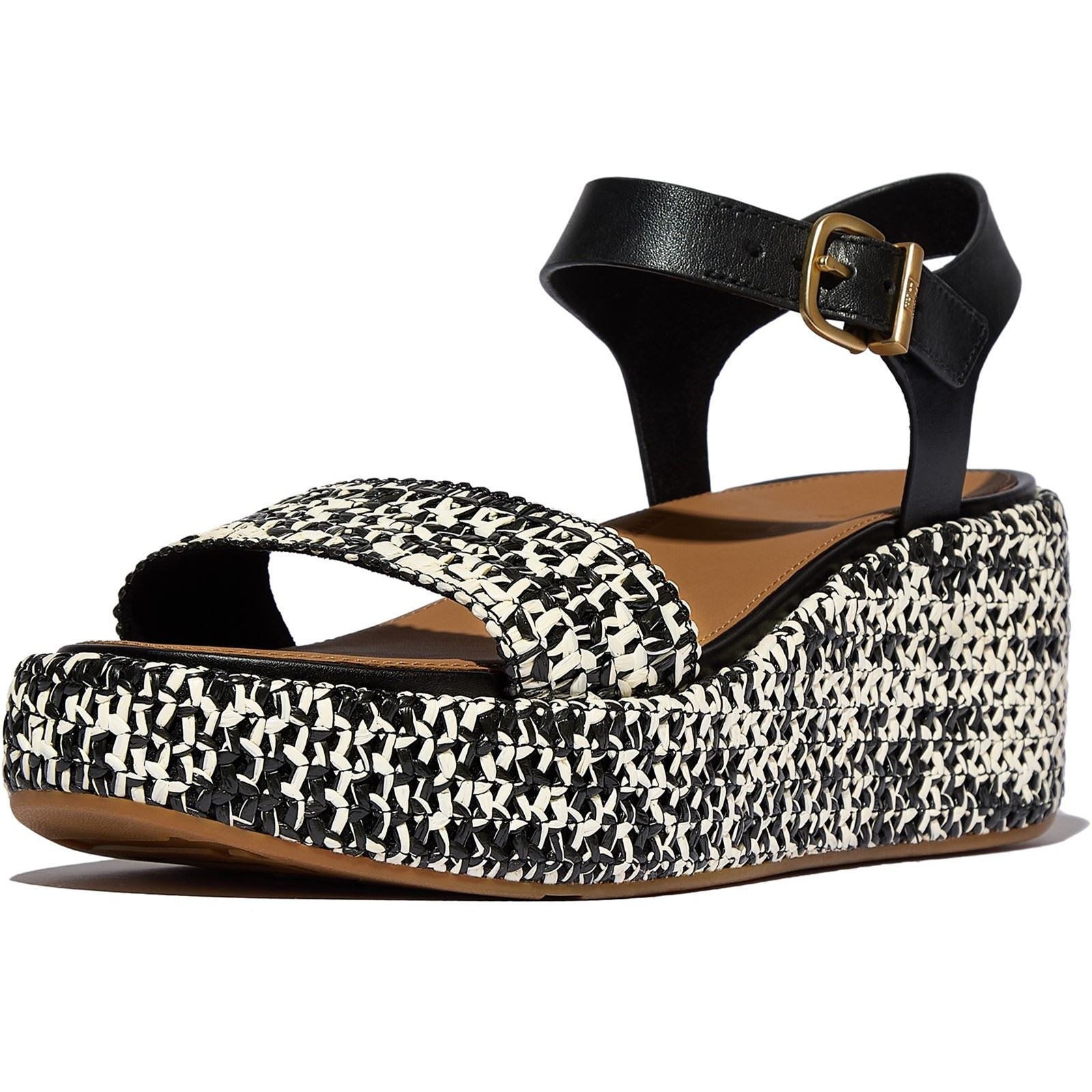 Fitflop Platfforms Wedge Sandales En Faux Daim Noires/Ivoire Pour Femmes