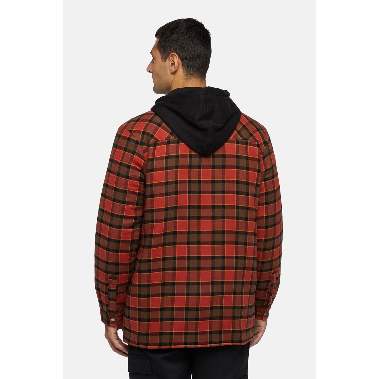 Dickies Fleece Hooded Flannel Shirt Veste Chemise Rouge Pour Homme