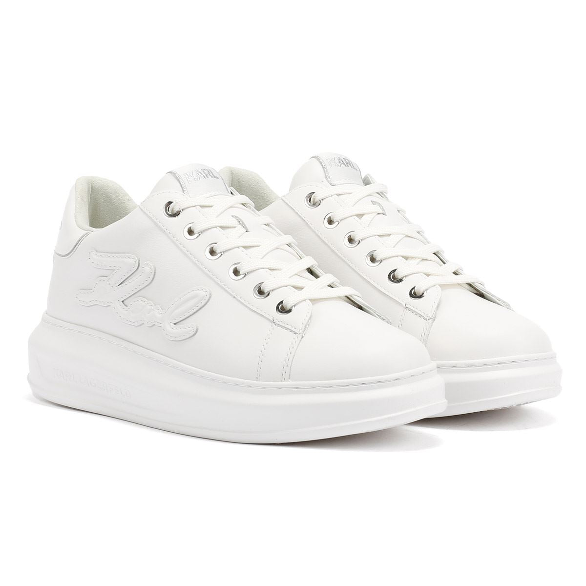 Karl Lagerfeld Kapri Signia Emboss Lo Lace Baskets Blanches En Cuir Pour Femmes