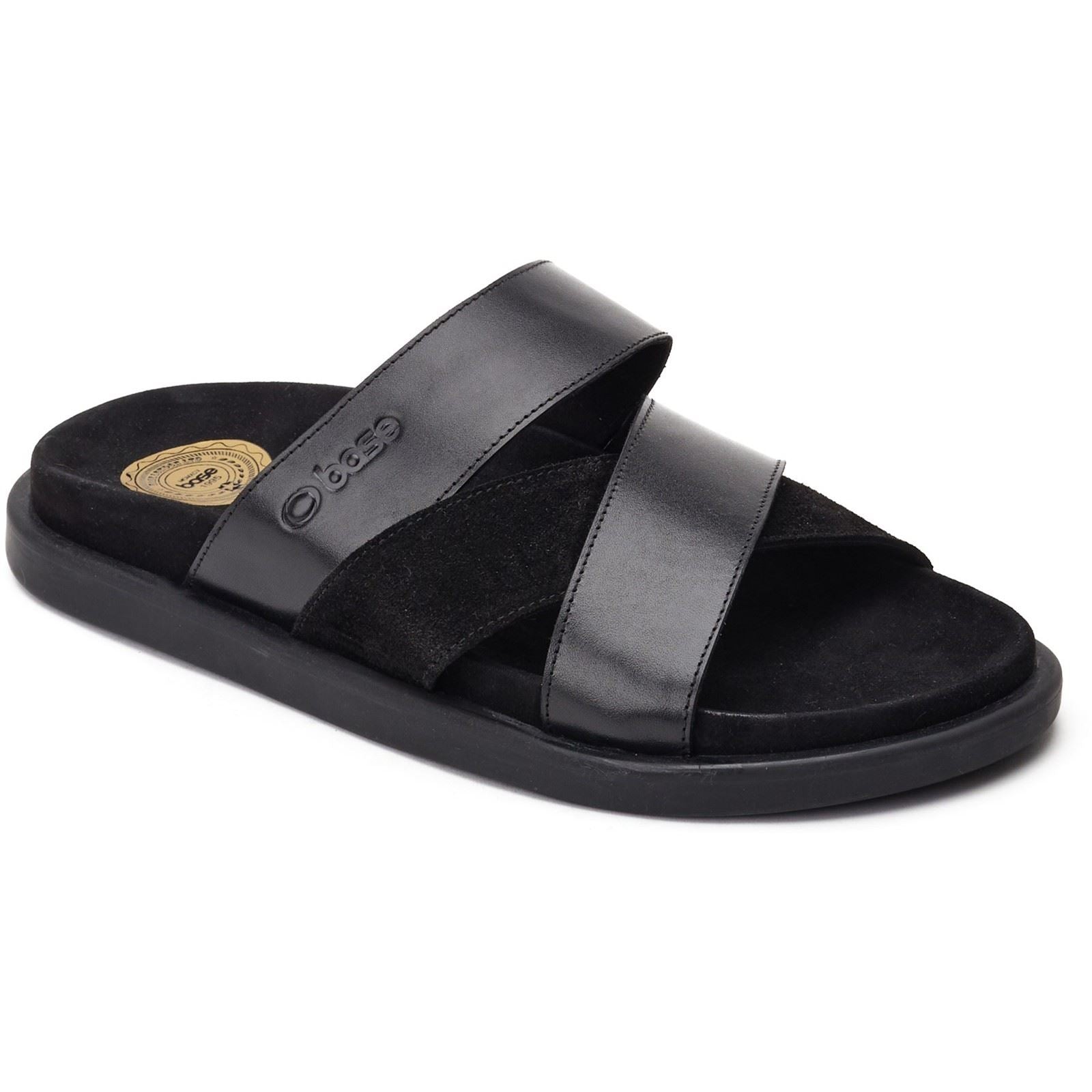 Base London Ponza Sandales En Cuir Noires Pour Hommes