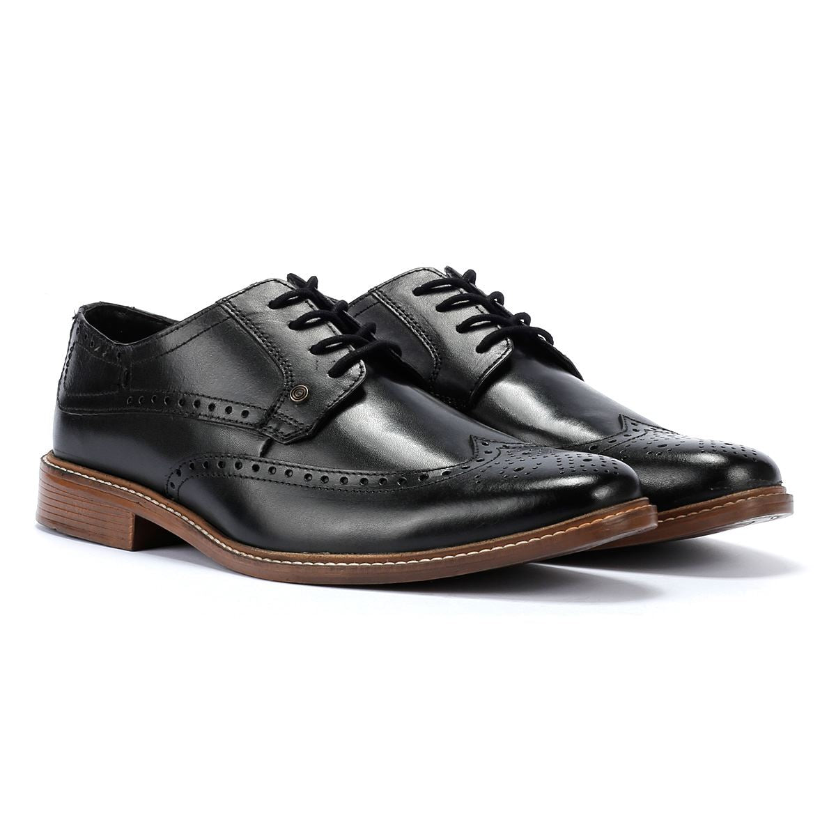 Lambretta Harvey Brogue Chaussures À Lacets En Cuir Noir Pour Hommes