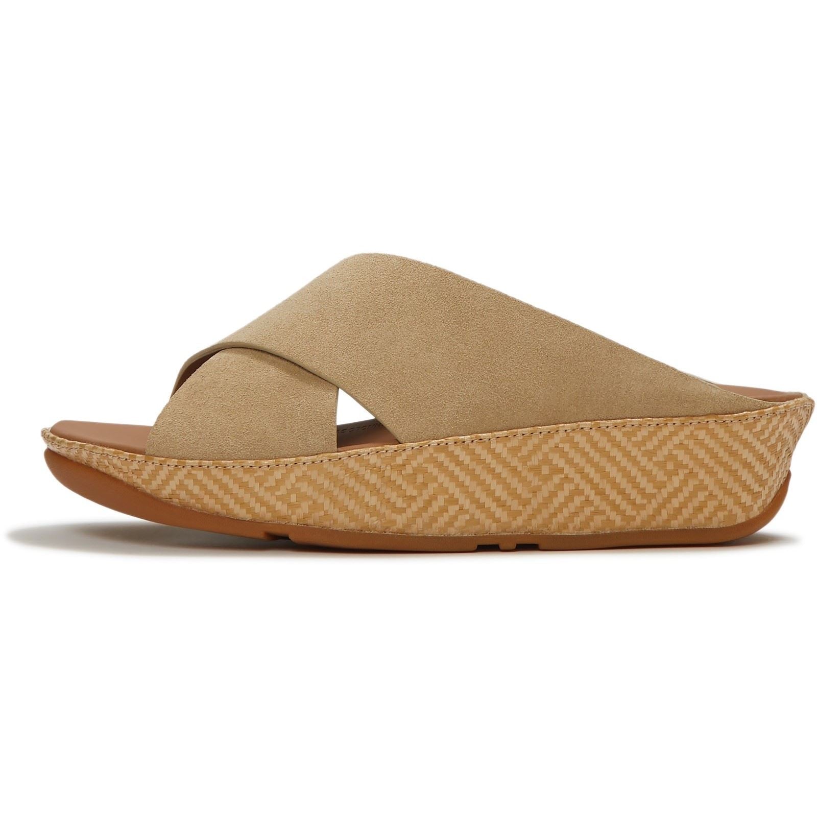 Fitflop Lulu Lux Graphic-Weave Sandales Cappuccino Pour Femmes En Suède