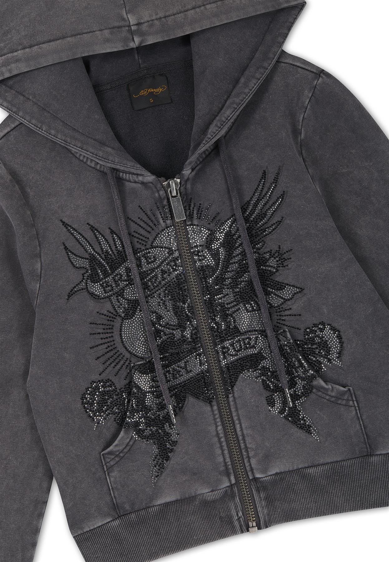 Ed Hardy Stay True Fitted Cropped Zip Sweats À Capuche Noirs Pour Femmes