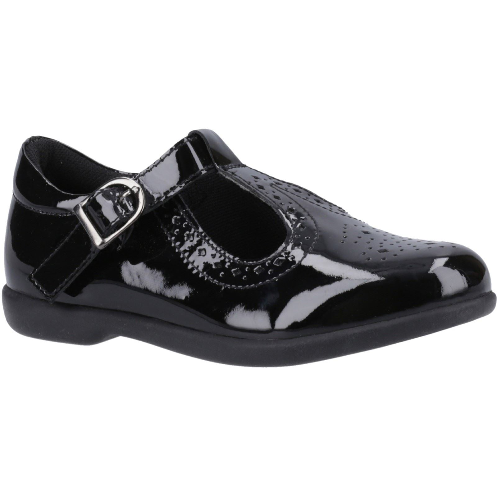 Hush Puppies Britney Patent Senior Chaussures Noires Pour Filles En Cuir