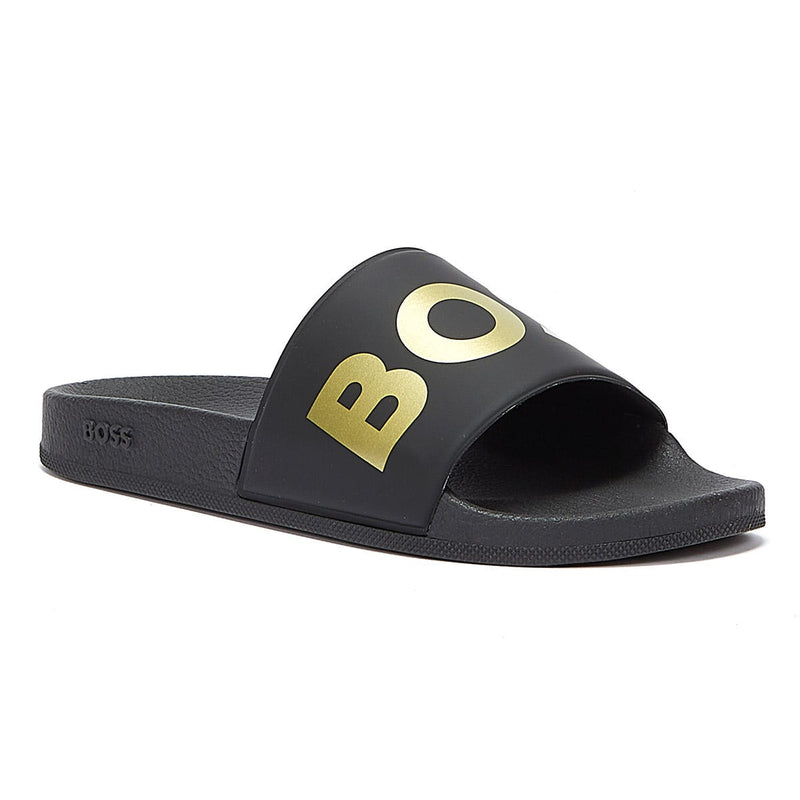 BOSS Sean Mens Black / Gold Slides