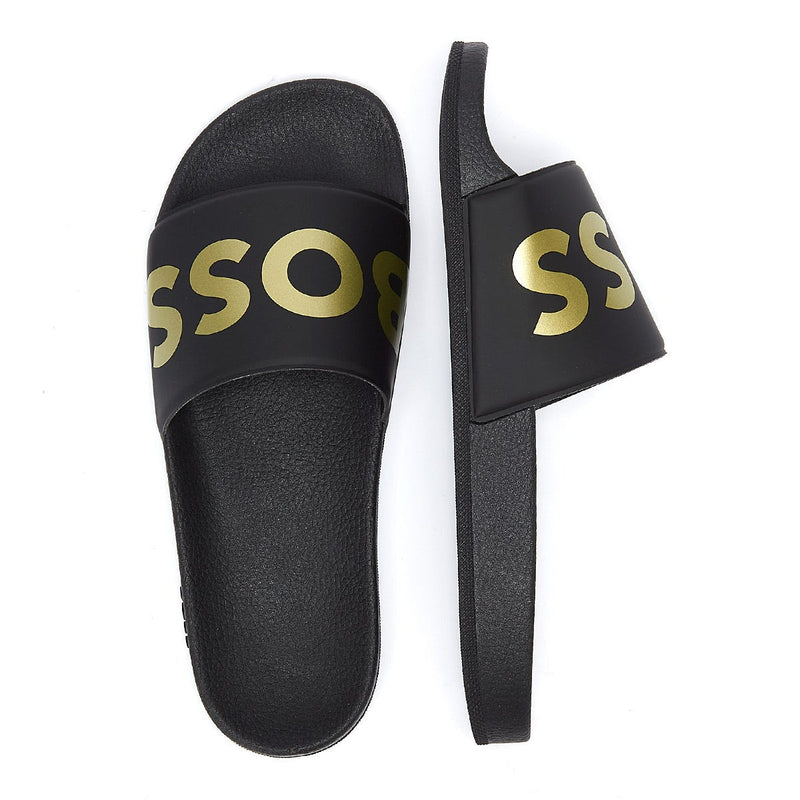 BOSS Sean Mens Black / Gold Slides