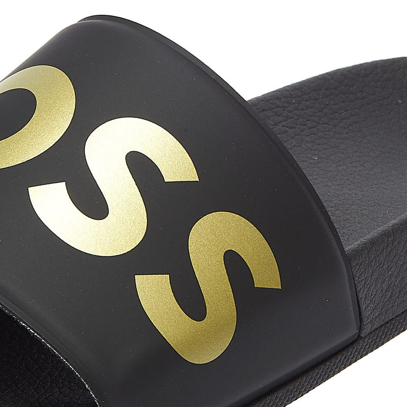 BOSS Sean Mens Black / Gold Slides